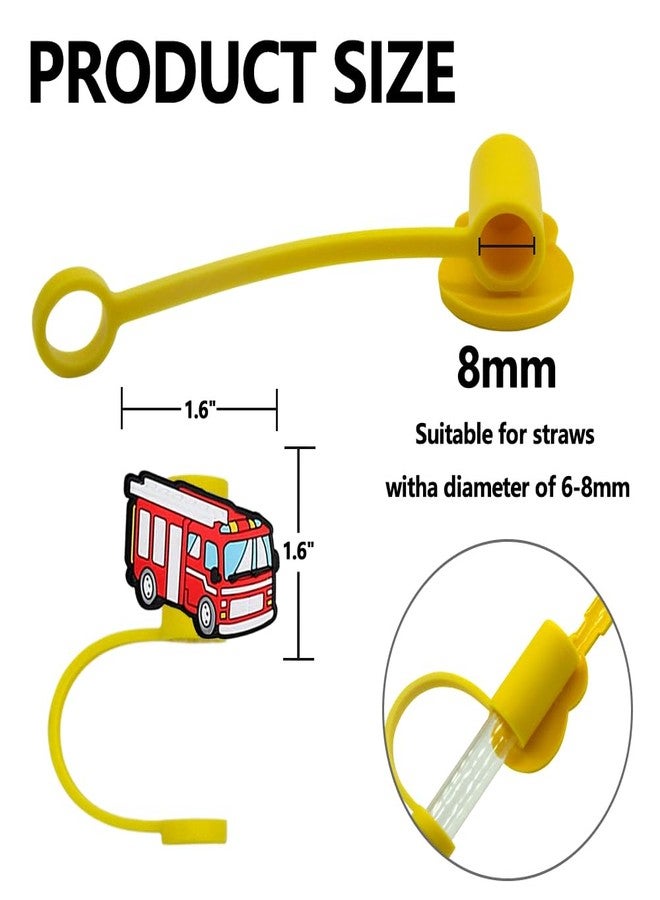 Meaxur 12pcs Fire Truck Themed Reusable Food Grade Silicone Straw Sleeve Caps, Suitable for Party Favor Bags,Birthday Party,Fire Truck Party Favor,Dustproof Soft Straw Covers for 7-8mm Straws - Image 5